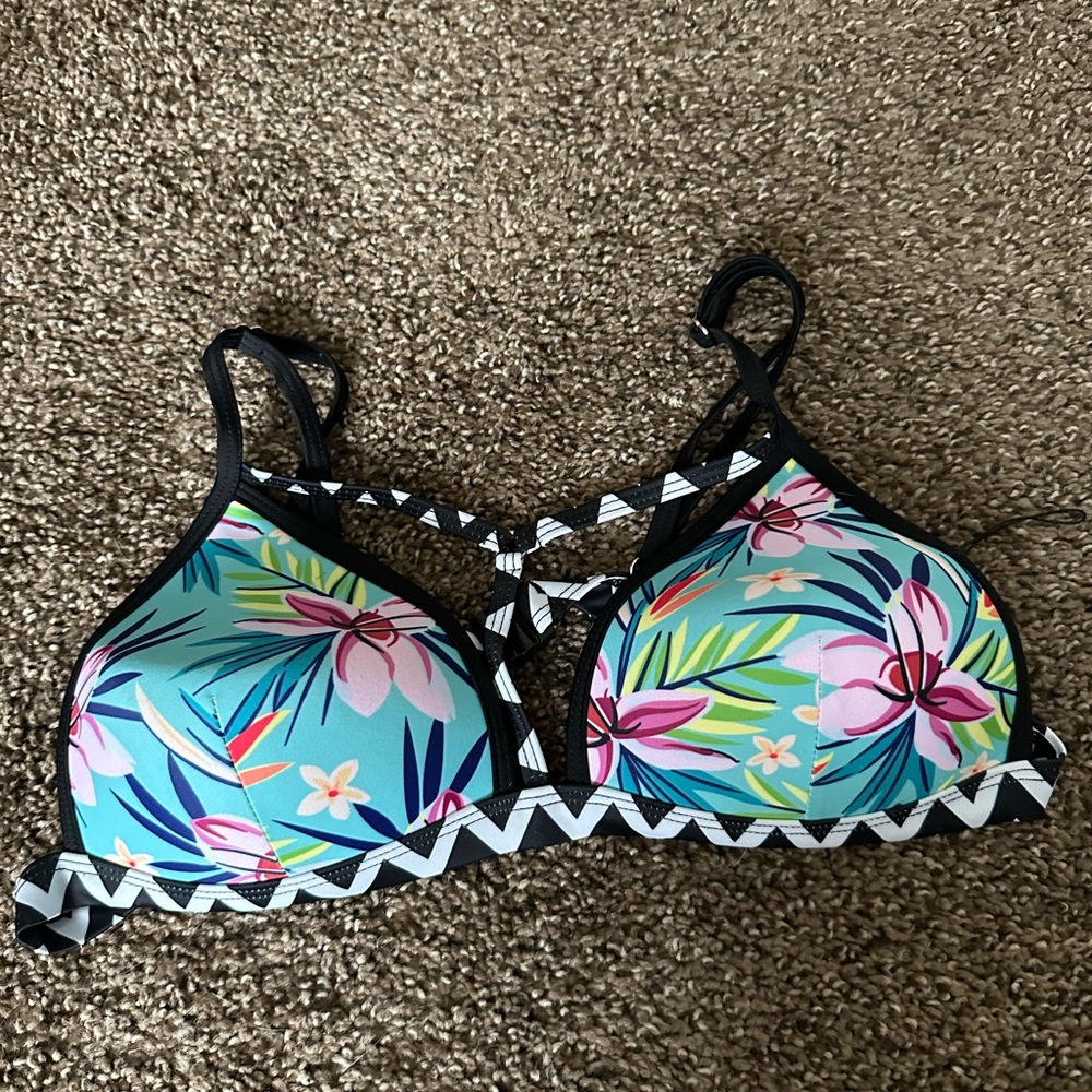 Tropical Floral Bikini Top with Strappy Design